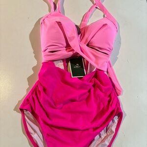 NWT Eomenie Women's Medium One Piece Swimsuit Pink Tummy Control Cutout TikTok